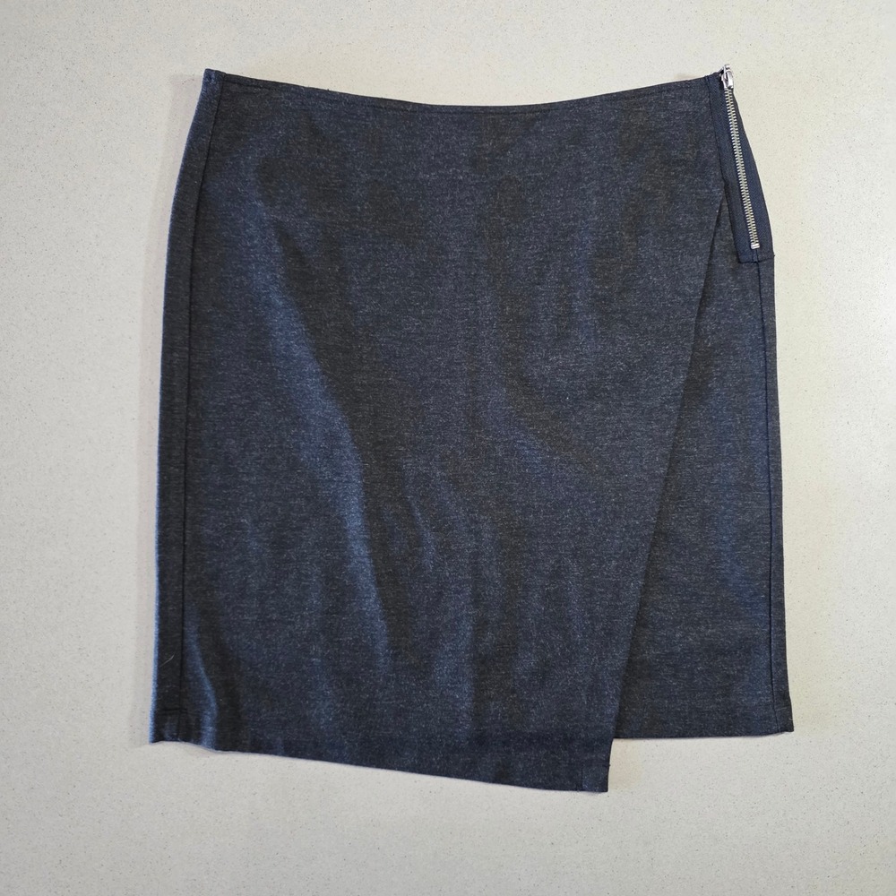 Cabi Charcoal Gray Heather Wrap Skirt Exposed Side Zipper Mini Size 10